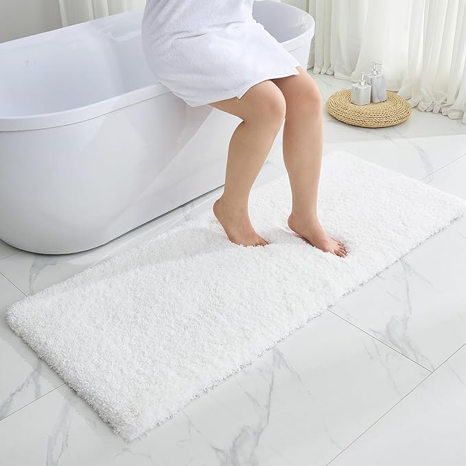 White Bathroom Runner Rug 24x59 Non Slip Fluffy Long Bath Mat for Bathroom Floor Washable Plush Luxury Bath Rug for Tub Absorbent Shower Sink Mat Bedside Rug