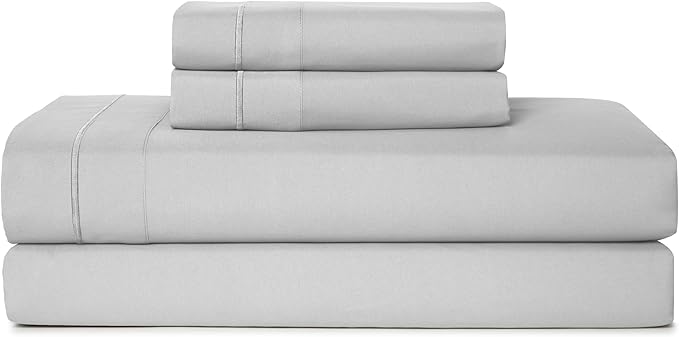 CASUAL LIVING Queen Sheets Set 4 Piece Cooling Sheets with 2 Pillowcases Soft Microfiber Hypoallergenic Washable Bed Set Deep Pocket Lightweight Bedding Elasticized for Bedroom, Queen, Gray