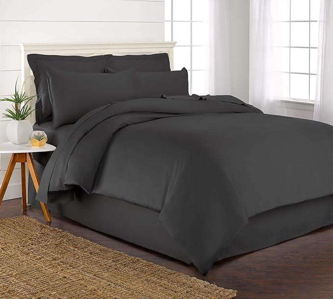 Queen Duvet Cover by Pure Bamboo, 3 Piece Set, Genuine 100% Organic Viscose Derived from Bamboo, Luxuriously Soft and Cooling, 2 Pillowcases (Queen, Charcoal)