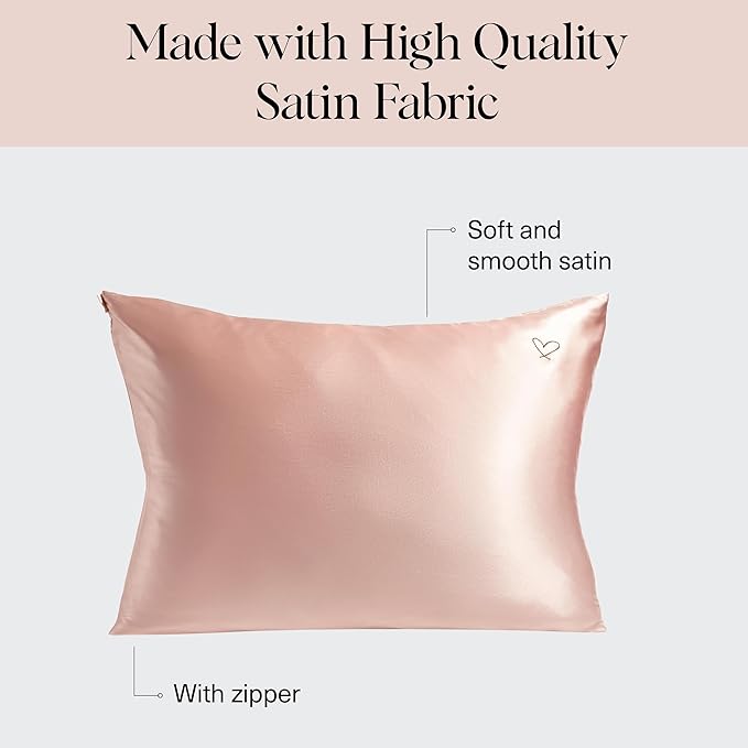 Kitsch Night time Renewal 3PC Sleep Set - Satin Pillowcase with Zipper for Hair & Skin - Softer Than Silk, Queen/Standard Size with Satin Pillow Scrunchie No-Damage Hair Tie and Satin Pillow Eye Mask
