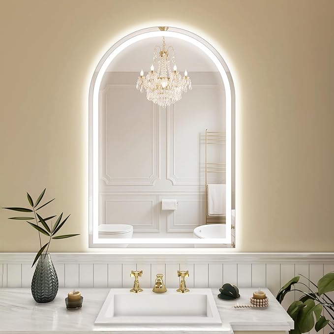 LED Bathroom Mirrors with Lights 30"x48" Arched Mirror for Wall,Led Vanity Mirror, Anti-Fog,LED Mirrors with Front Light and Backlit, Anti-Fog, Dimmable, 3 Color, Shatterproof, Touch Sensor