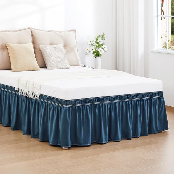 RIMELA Dark Teal Bed Skirt Queen Size 15 Inch Drop, Wrap Around Elastic Bedskirt, Dust Ruffle for Adjustable Bed Base Machine Washable Easy to Install Bed Skirts