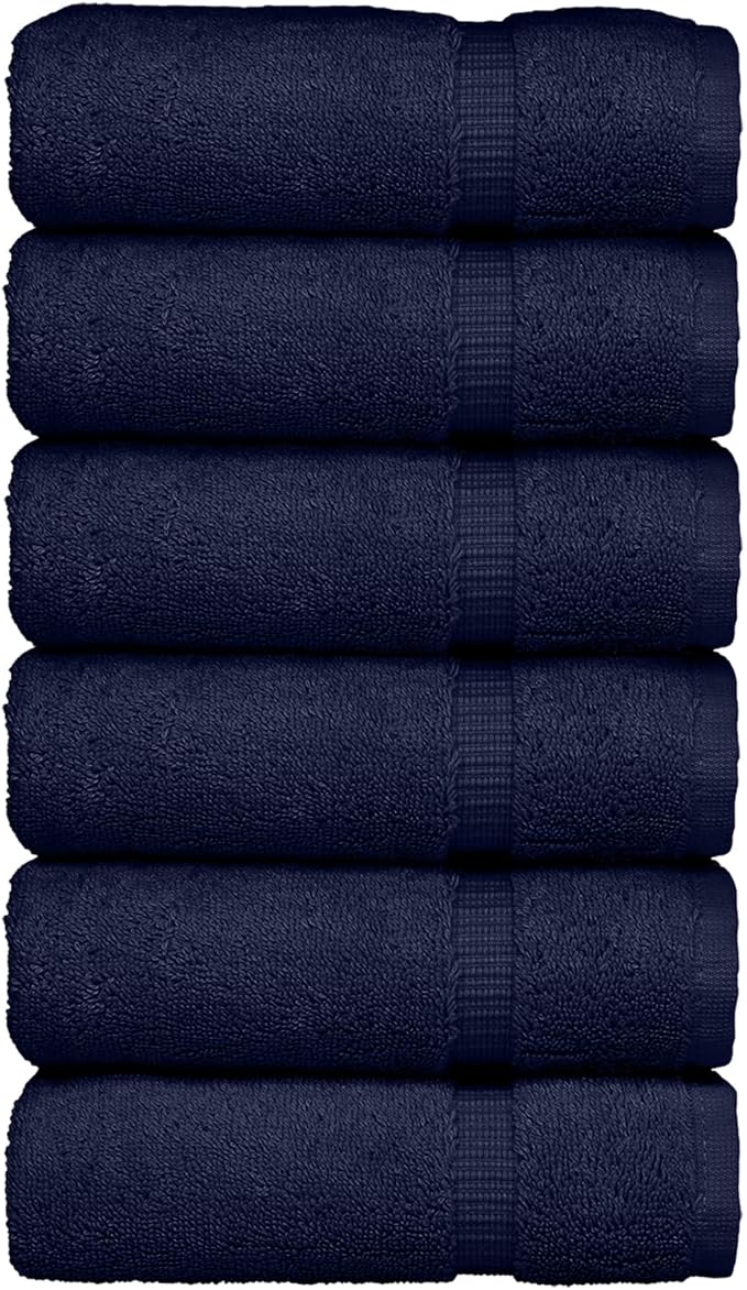 Luxury Hotel & Spa Towel Turkish Cotton Washcloths - Navy - Dobby Border - Set of 6