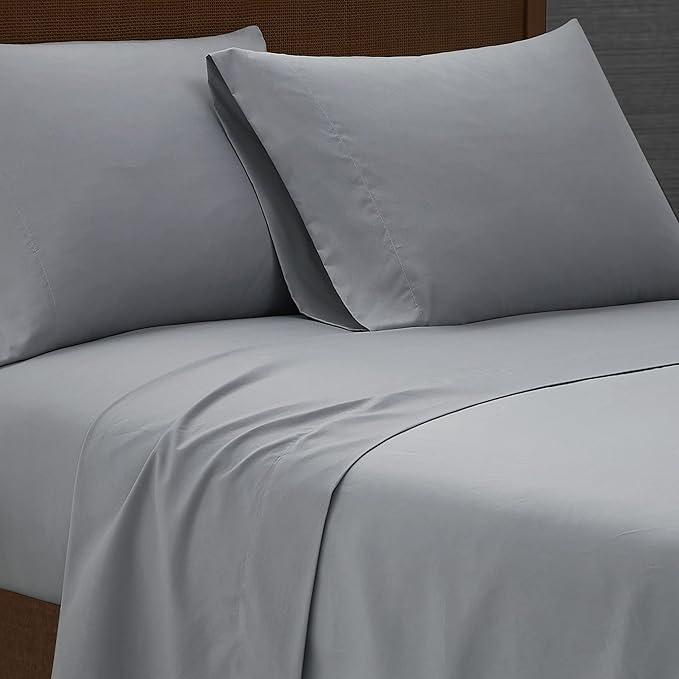 London Fog Garment Washed Solid Sheet Set Grey Microfiber 3-Piece Twin Sheet Set, Solid Themed, Deep Pocket, Adult and Teen, Oeko-TEX Certified