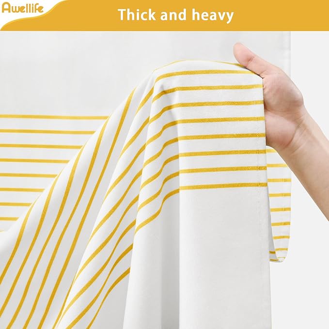 Awellife Boho Yellow Shower Curtain for Bathroom Stripe Tassel Shower Curtain 72 X 72 Inches Farmhouse Cotton