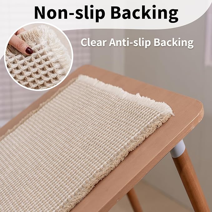 Waffle Bath Mat - Boho Bathroom Rugs Non Slip Washable, Super Absorbent & Quick Dry, Small Bath Mats Farmhouse Bathroom Decor, 18'' x 30'', Khaki and White