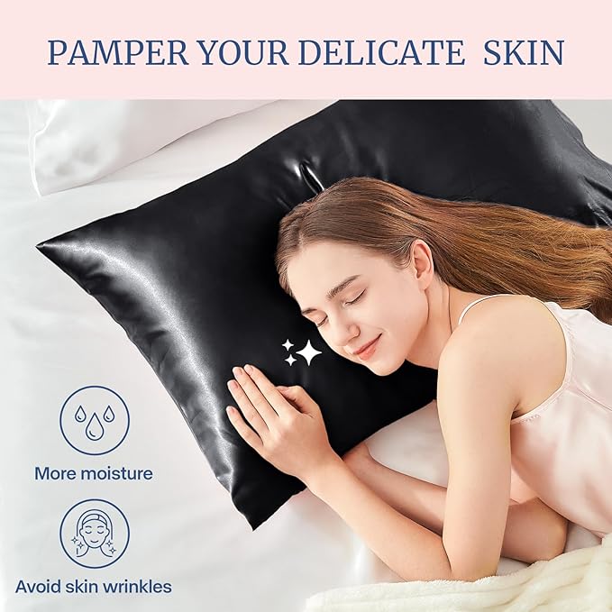BEDELITE Satin Pillowcase for Hair and Skin, Super Soft Similar to Silk Pillow Cases 4 Pack with Envelope Closure, Cooling Pillowcases for Women Men (20"x30" Queen Size, Black)