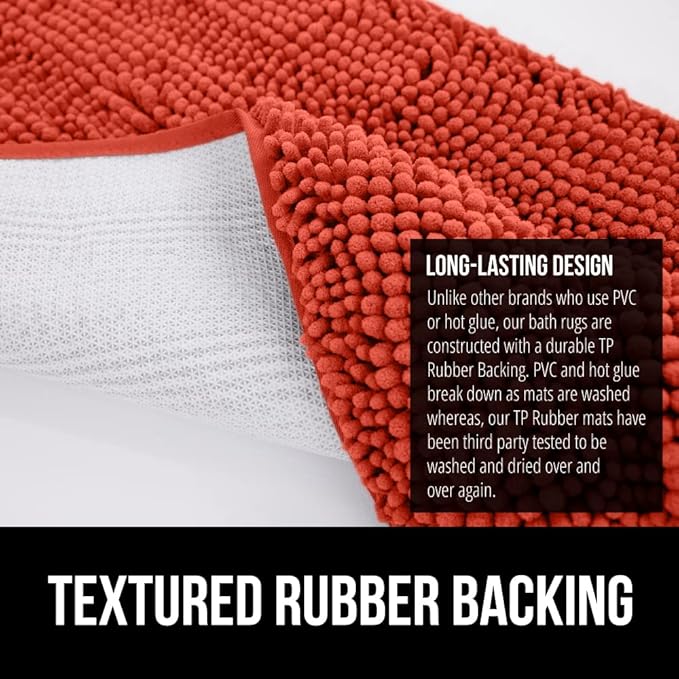 GORILLA GRIP Bath Rug Mat, Soft Absorbent Chenille, Quick Dry Microfiber Mats, Rubber Backing Washable Shower Floor Rugs, Bathmat Runner, US Designed Bathroom Home Accessories 24x17, Sunset Orange