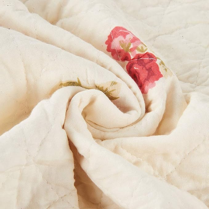 Cozyholy Original 100% Cotton Patchwork Quilt Twin Size Pink Floral Bedspread Coverlet Reversible Vintage Shabby Chic Quilted Throw Blanket Bed Quilt Cover for Couch Sofa