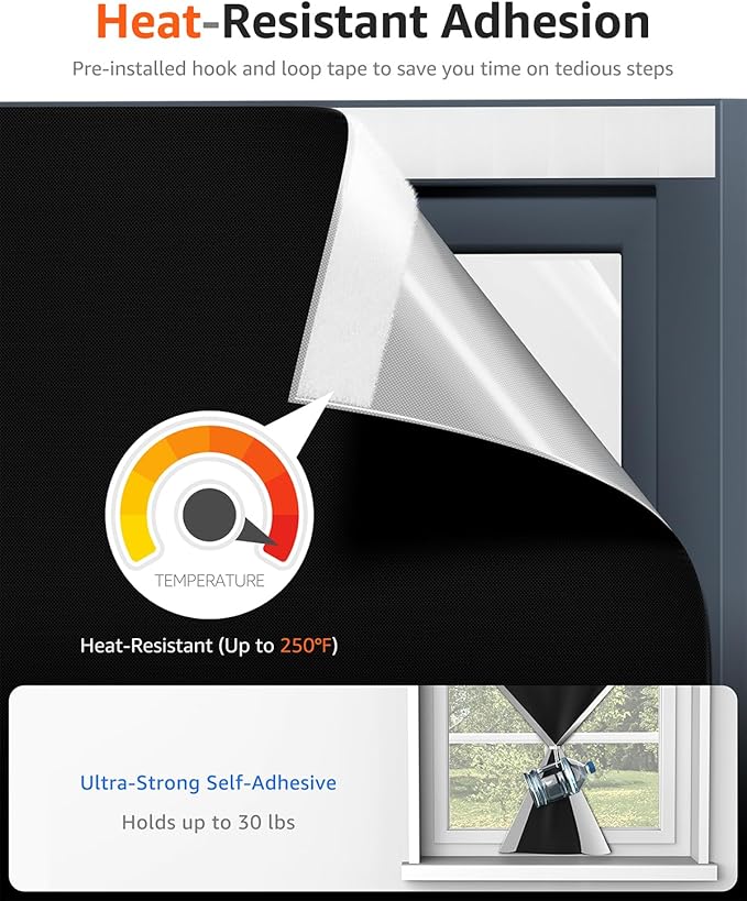 Sumobaby Blackout Curtains for Bedroom Portable 49"x72",No Drill Blackout Shades with Upgraded Hook&Loop Tapes,100% Black Out Window Cover,Thermal Insulated Blinds for Bedroom,Nursery(1 Panel,Black)