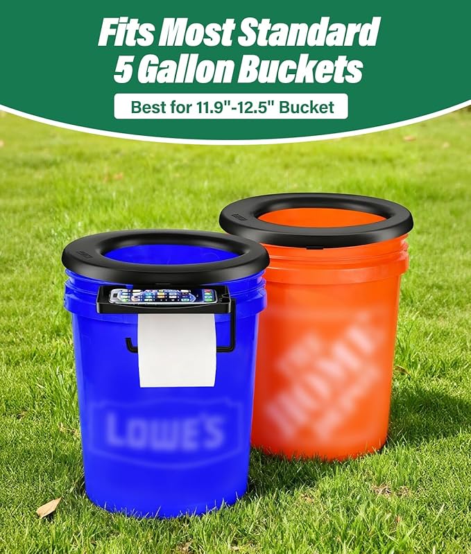 Bucket Toilet Seat, Portable Toilet Seat for 5 Gal Buckets, Camping Toilet Seat, Snap-on Toilet Seat for Outdoor, Camping, Hiking, Emergency, Car, Boat, RV Travel