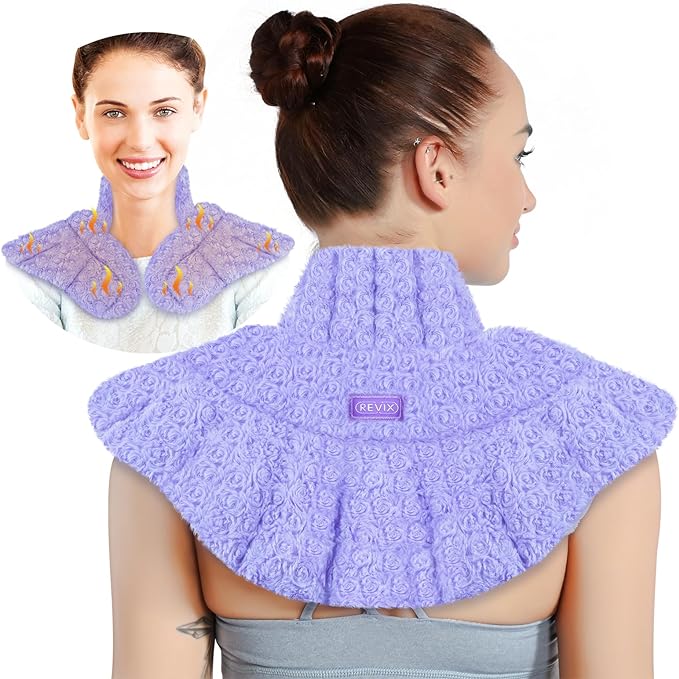 REVIX Microwave Heating Pad for Neck and Shoulders Back, Microwavable Heated Neck Wrap Warmer with Moist Heat, Lavender Aromatherapy Hot and Cold Pack