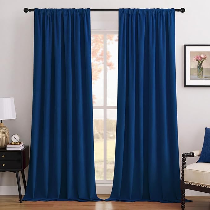 Joydeco Royal Blue 100% Blackout Curtains 120 Inch 2 Panels, Luxury Thermal Royal Blue Velvet Curtains for Bedroom Living Room, Soundproof Blackout Window Drapes, Rod Pocket & Back Tab (52W x 120L)