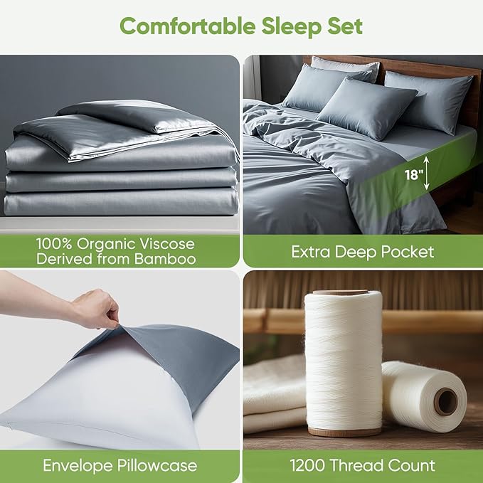 TWK Luxury Sheet Set, Genuine 100% Viscose Derived from Bamboo, Cooling & Breathable, Silky Soft, Bedding Sheets & Pillowcases (Sterling Blue, California King)