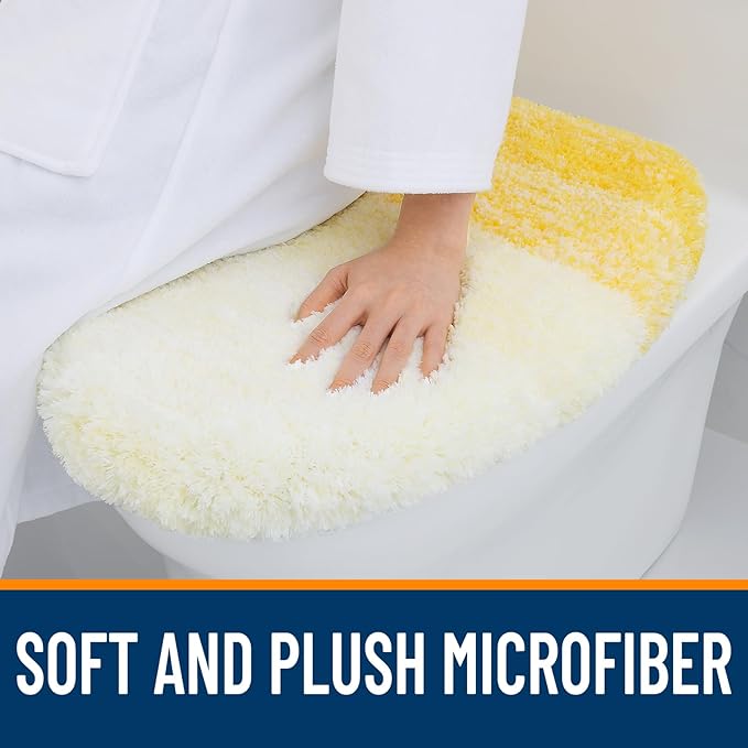 OLANLY Soft Microfiber Bathroom Toilet Lid Cover, Machine Washable Covers, 17.5x15, Stays in Place Rubber Backing, Fits Most Round, Elongated and Oblong Lids, Accessories Decor, Yellow