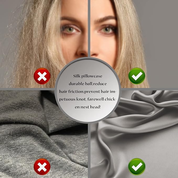 Natural Mulberry Silk Pillowcase with Hidden Zipper for Hair and Skin Standard Size 20"X 26" Soft Breathable Smooth Cooling Pillow Covers for Sleeping(Gray,1Pcs)
