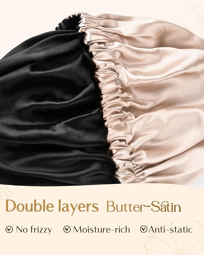 YANIBEST Adjustable Silk Bonnet Double Layer Satin Bonnet Hair Bonnet for Sleeping Bonnets for Women Hats Curly Natural Hair, Champagne