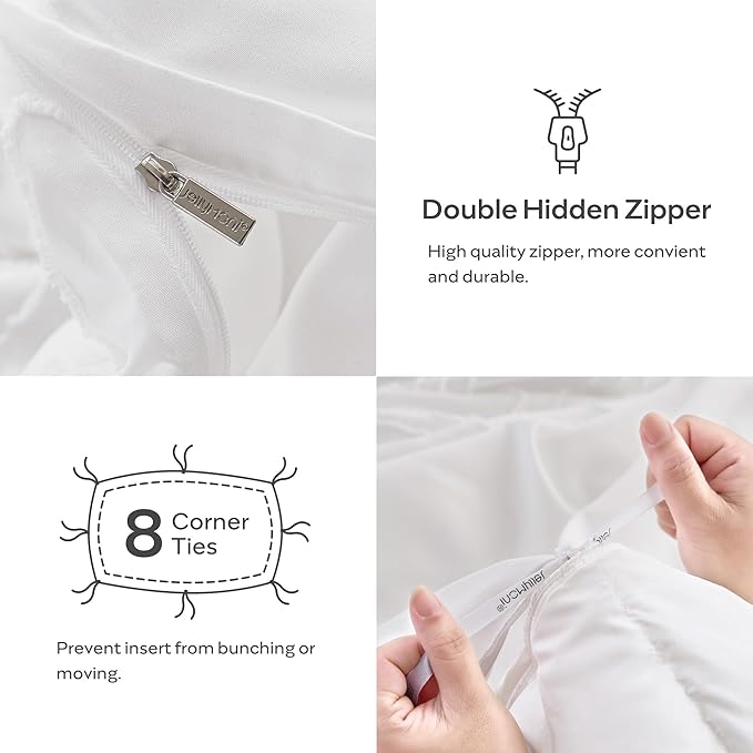 JELLYMONI Duvet Cover Twin Size Bright White - 3PCS Boho Duvet Cover Set Plaid Polyester Tufted Bohemian Jacquard Knit Textured Comforter Cover 68×90in Rhombic Geometric Pattern Corner Ties & Zipper
