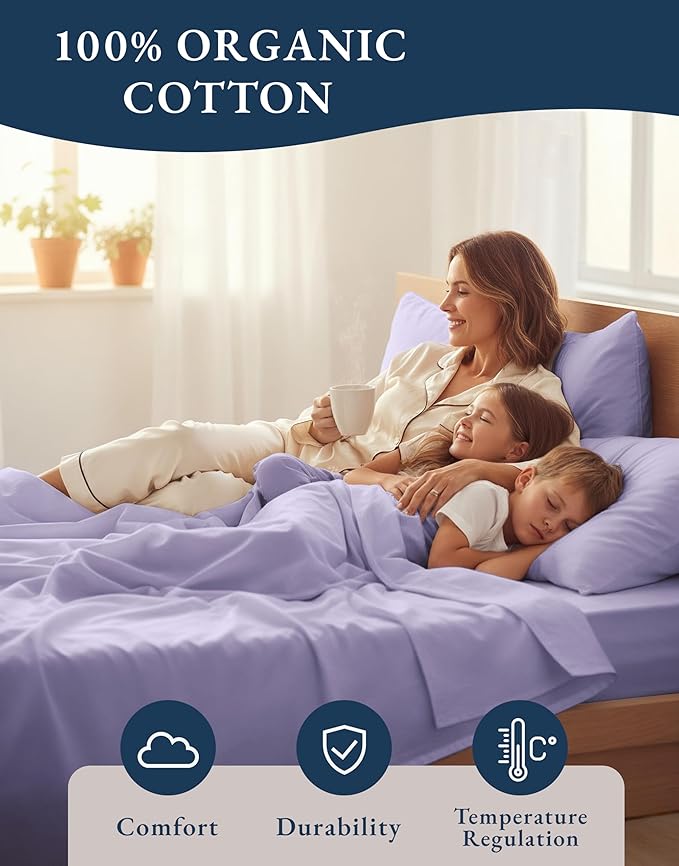 LANE LINEN 100% Organi Cotton Eco Friendly Bed Sheets Full Size, Fully Elasticized Naturally Cooling Soft & Comfy, Machine Washable Temperature Regulating Full Sheet Deep Pocket Bedding- Orchid Petal