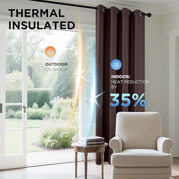 Joydeco Blackout Curtains 84 Inch Length 2 Panels Set, Thermal Insulated Long Curtains& Drapes 2 Burg, Room Darkening Grommet Drapes for Living Room Bedroom Window (W52 x L84 Inch, Chocolate)