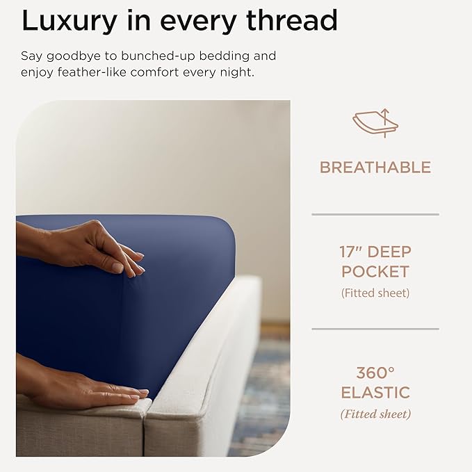 Threadmill Luxury Full Size Sheets | 656 Thread Count Certified Supima Cotton Sheets for Full Size Mattress | 5-Star Hotel Quality 4 Piece Bed Sheet with Extra Deep Pocket | Folkstone Blue Sheet