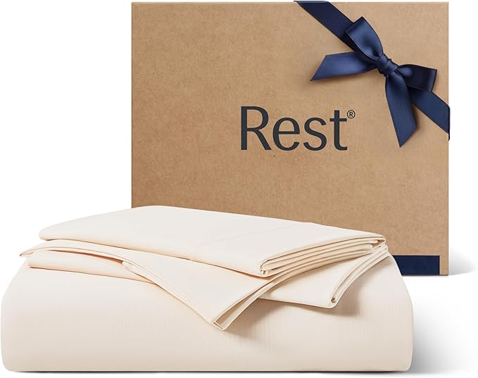 REST® Evercool®+ Starter Sheet Set, King, Ivory, Breathable Bed Sheets for Hot Sleeper and Night Sweats, with Pillowcases, with Ionic+ Self-Cleaning Silver Yarn for Sensitive Skin, 3PCS No Flat Sheet