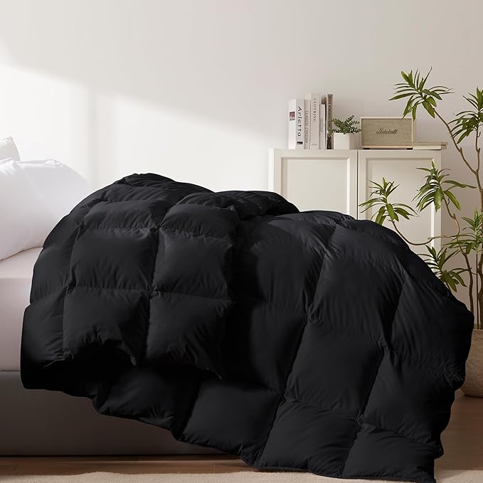 Cosybay Heavyweight Queen Size Feather Down Fiber Comforter - Black Thicker Winter Duvet Insert, Ultra Soft 100% Cotton Cover, Luxury Hotel Bedding with Corner Tabs, 90"x90"