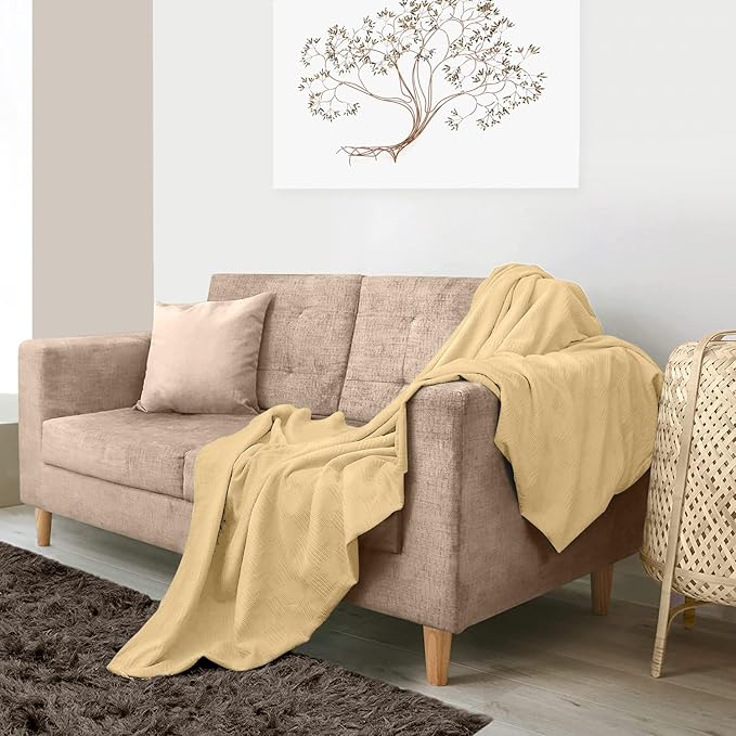 Avalon Bedding 100% Cotton Blanket Twin Size Thermal Blanket (72"x90") - Perfect Cotton Blankets Twin Size for Layering Bed in Any Season - Cotton Blankets for Bed (Beige)