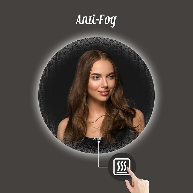 APRILSOUL 36 Inch Round LED Backlit Bathroom Mirror, Vanity Mirror with Anti-Fog, Touch Button, 3 Colors and Dimmable Light
