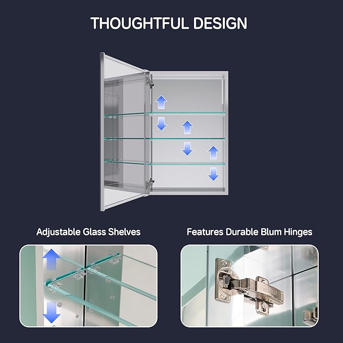 Medicine Cabinet 20" x 30", Bathroom Medicine Cabinet with Mirror, Recessed Medicine Cabinets with Adjustable Shelves, Soft-Closing Door, and Aluminum Alloy Frame - Reverse Installation, Silver