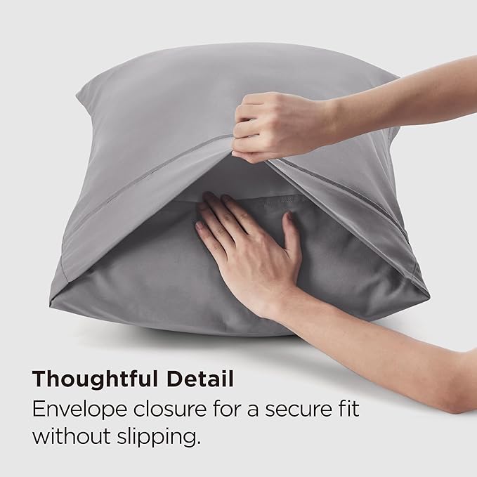 Bedsure Queen Pillow Cases Set of 2 - Silver Grey Brushed Microfiber Pillowcase 2 Pack, Super Soft and Cozy Pillow Case Covers with Envelope Closure, Wrinkle, Fade and Stain Resistant, 20x30 Inches