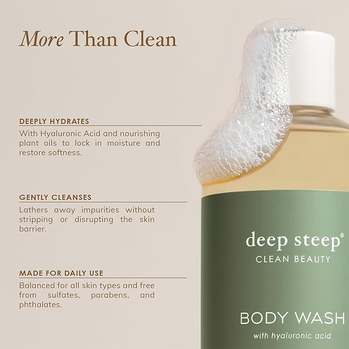 Deep Steep Body Wash, Pure Coconut, 17 oz – Hydrating Shower Gel with Hyaluronic Acid, Shea Butter, Aloe Vera & Argan Oil – Vegan, Clean Beauty, Clean & Refreshed Skin