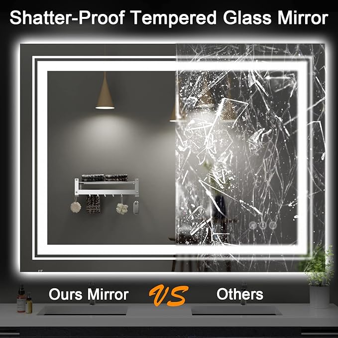 28x60 LED Bathroom Mirror with Front and Backlight, Dimmable Lighted Bathroom Vanity Mirror with Anti-Fog, Memory Function,Tempered Glass(Horizontal/Vertical)