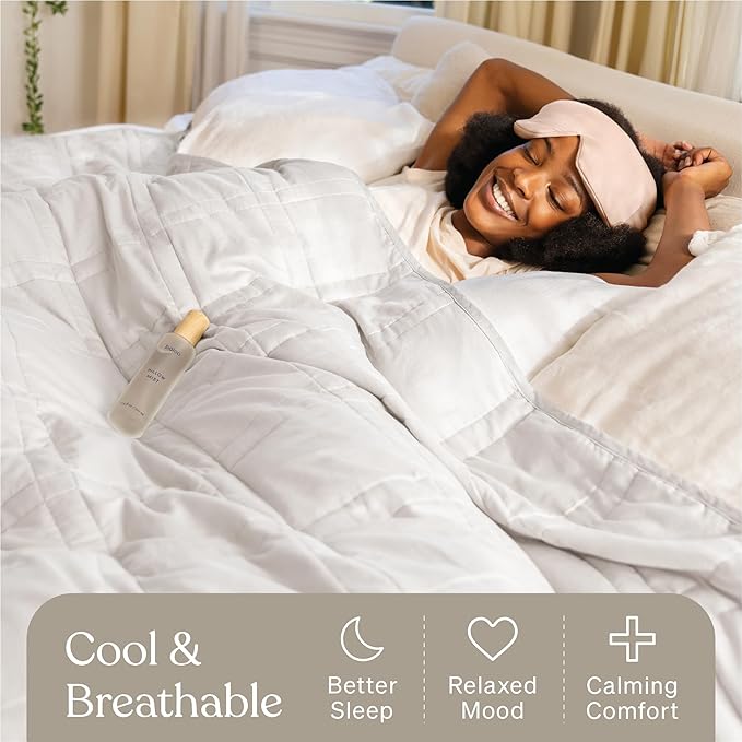 Baloo Weighted Blanket for Adults 20 lb (Pebble White, 60"x80") | Cool & 100% Cotton | Machine Washable & Dryer Safe | Glass Microbead Fill