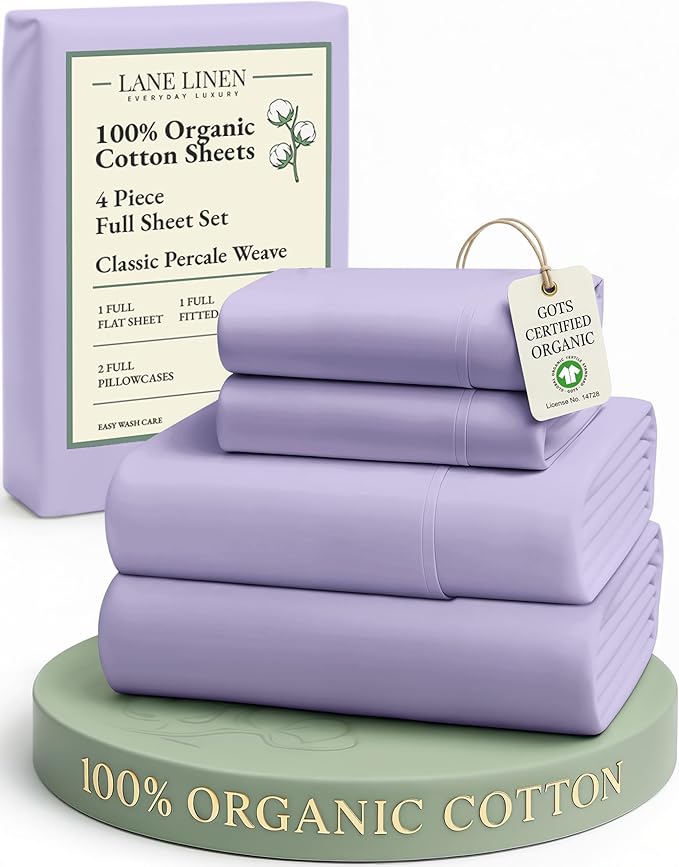 LANE LINEN 100% Organi Cotton Eco Friendly Bed Sheets Full Size, Fully Elasticized Naturally Cooling Soft & Comfy, Machine Washable Temperature Regulating Full Sheet Deep Pocket Bedding- Orchid Petal