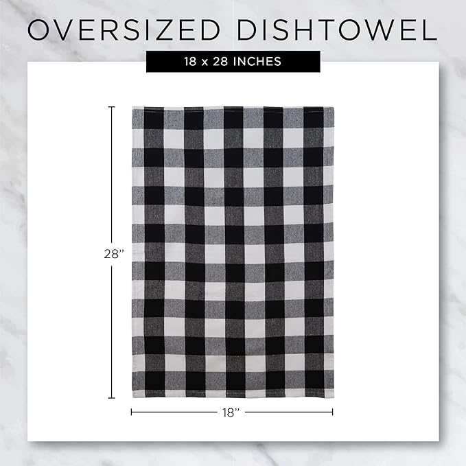 DII Happy Halloween Dishtowel Collection Embellished Cotton Kitchen Hand Towel Set, 18x28, Spooky Farmhouse Buffalo Check, 3 Count
