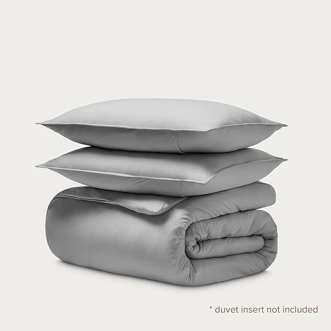 Bare Home 100% Organic Cotton Jersey Duvet Cover Set - Full/Queen Size - Ultra Soft - 100% Cotton - 3pcs - Corner Ties - Button Closure - Bedding Duvet Cover & Pillow Shams (Full/Queen, Light Grey)