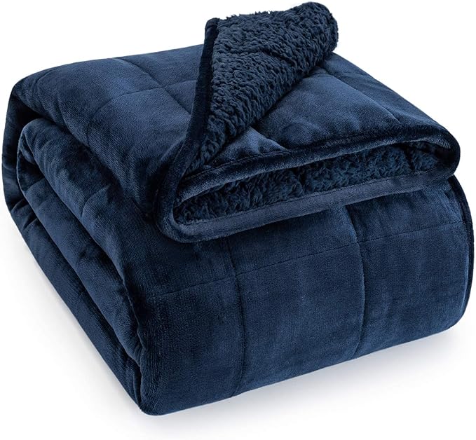 Sivio Sherpa Fleece Weighted Blanket for Adult, 15 lbs Flannel Cozy Plush Bed Blankets, Fuzzy Sherpa Weighted Blankets Full Size, Super Soft Blanket for Sofa, 48 x 72 inches, Navy Blue