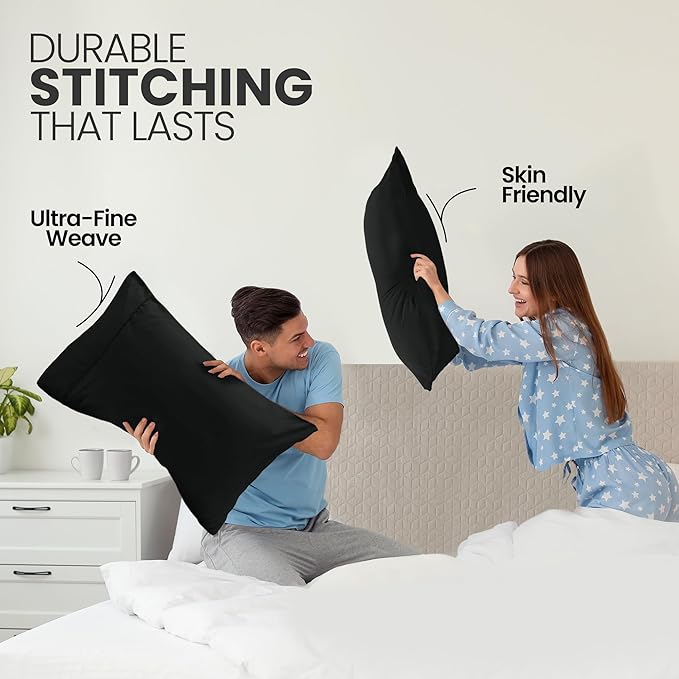 Pillow Covers by Utopia Bedding - King Size 2-Pack – Soft Brushed Microfiber – Perfect for Hospitals, Hotels, Guest Rooms – Oeko-TEX Certified, 20x40 Inches (Black)