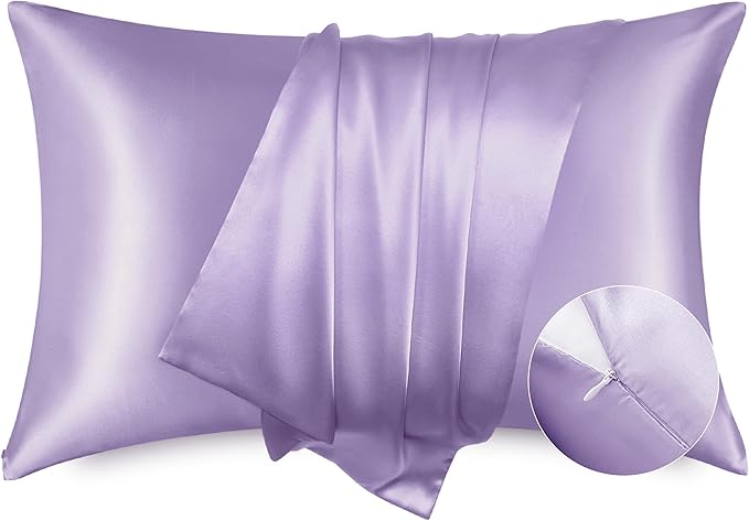 Bedsure Satin Pillowcase with Zipper, Similar to Silk Pillow Cases 2 Pack, Satin King Pillow Cases Set of 2, Silky & Soft Pillow Covers for Hair and Skin, Gifts for Women Men, Lavender, 20x36 Inches