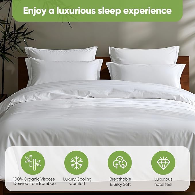 TWK Luxury Sheet Set, Genuine 100% Viscose Derived from Bamboo, Cooling & Breathable, Silky Soft, Bedding Sheets & Pillowcases (White, King(78 * 80 * 15))