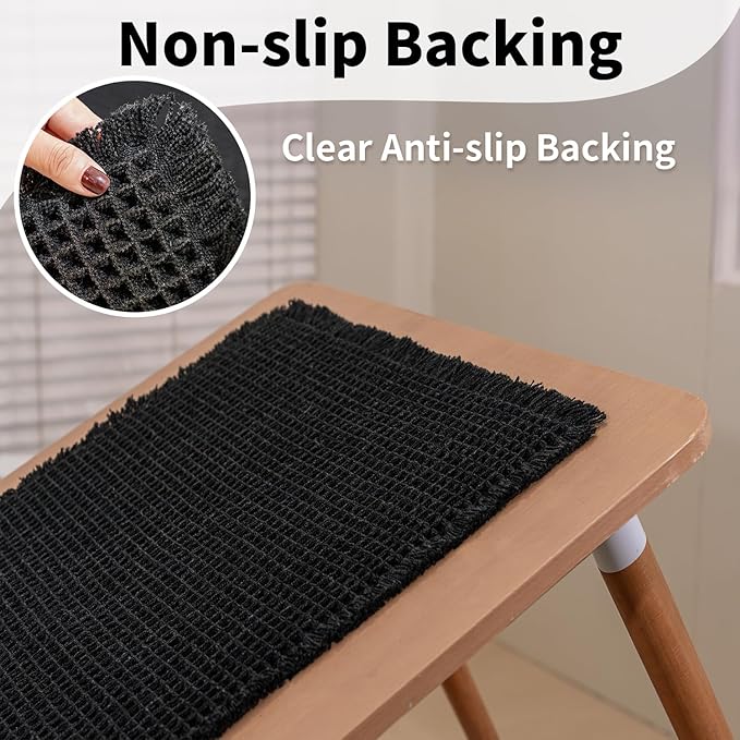 Black Bathroom Rug - Waffle Bath Mat Non Slip Washable, Super Absorbent & Quick Dry, Boho Bath Mat Farmhouse Bathroom Decor, 20'' x 48'', Black