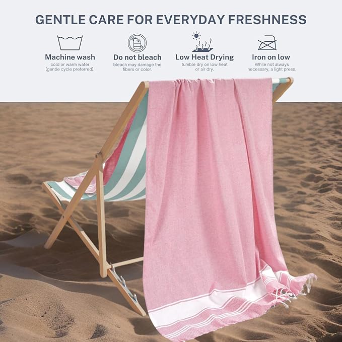 Cotton Turkish Beach Towel Towels Oversized 36"x72" Pool Absorbent Extra Large Quick Dry Sand Travel Towel (Pink, 2 Pack)