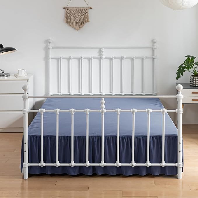 Bed Skirt Queen Size Ruffled Bed Skirt with Split Corners, 18 Inch Drop Dust Ruffle Bed Skirt with Platform, Blue (Queen - 18" Drop)