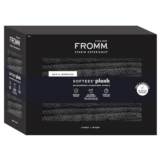 Fromm Softees Plush Microfiber Towels for Hair Salon, Barber, Spa, Ultra Soft Hair Wrap for Drying Hair, Hands, Face, Dark Grey, 20 x 34 Inches, 6 Pack