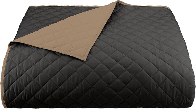 Martex Reversible Coverlet – Full Queen Size Quilt - Lightweight Full Size Bedding– Durable Queen Size Quilts for Bed – Soft - Easy Care Bedding – Graphite/Khaki