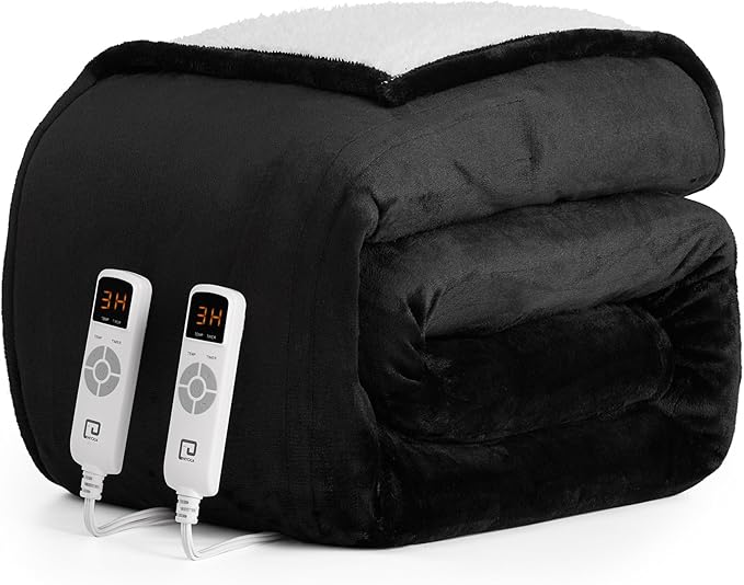 EHEYCIGA Heated Blanket Electric Blanket Queen Size - Heating Blanket with 9 Heating Levels & 10 Hours Auto Off, Soft Cozy Sherpa Washable Dual Control Blanket with Fast Heating, 84 x 90 Inches