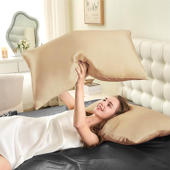 INFIIXSO Mulberry Silk Pillowcase for Hair and Skin, Silk Pillow Cases King Size with Hidden Zipper 20x40 Inches, Super Smooth and Soft Cooling Pillow Cases for Hot Sleepers(Champagne, 1 Pack)