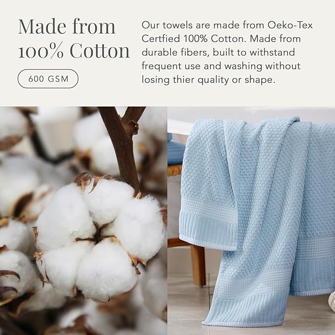 NY Loft 100% Cotton Bath Towel 4 Pack | Super Soft & Absorbent Quick-Dry Bath Towels 30" x 52" |Textured and Durable Cotton | Trinity Collection (4 Pack Bath Towel, Chambray Blue)
