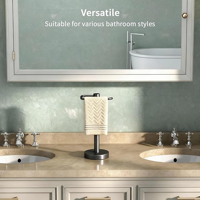 YUMORE Hand Towel Holder Stand Countertop Towel Rack Free Standing Towel Bar Hanger for Bathroom Kitchen Pro Max Matte Black